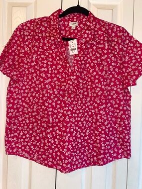 J. Crew Women's Hot Pink Floral Button-Down Top